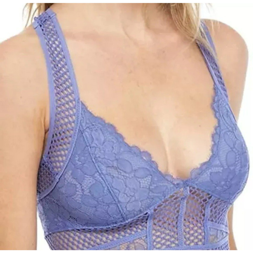 NWT Free‎ People INTIMATELY Sitting Pretty Floral Lace Brami Egret Blue Size S - Picture 2 of 16